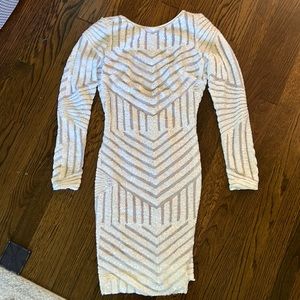 Dress the Population fitted midi white sequin dress